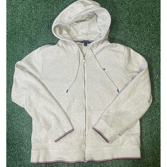 Tommy Hilfiger Tops - Tommy Hilfiger Jeans Crop Full Zip Hoodie Women L TG XG Grey Knit Long Sleeve